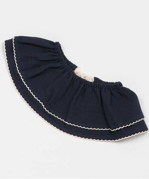 petit main / プティマイン スタイ・ビブ | ピコミシン付きフリル襟スタイ（紺）