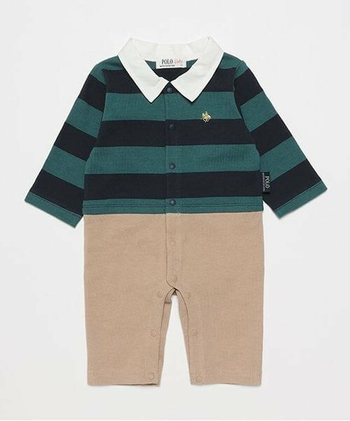 petit main / プティマイン ロンパース | 【POLO BCS】ボーダーカバーオール（グリーン）