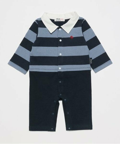 petit main / プティマイン ロンパース | 【POLO BCS】ボーダーカバーオール（ブルー）