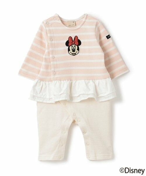 petit main / プティマイン ロンパース | 【Disney】ボーダー切替カバーオール（ピンク）