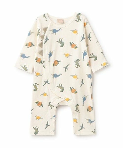 petit main / プティマイン ロンパース | 恐竜総柄カバーオール（アイボリー）