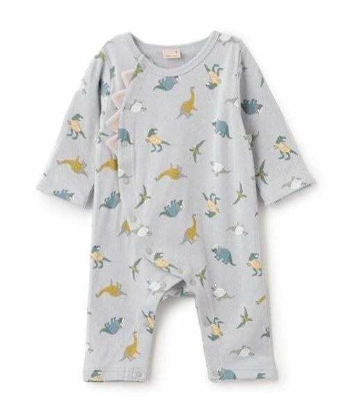 petit main / プティマイン ロンパース | 恐竜総柄カバーオール（ライト ブルー）