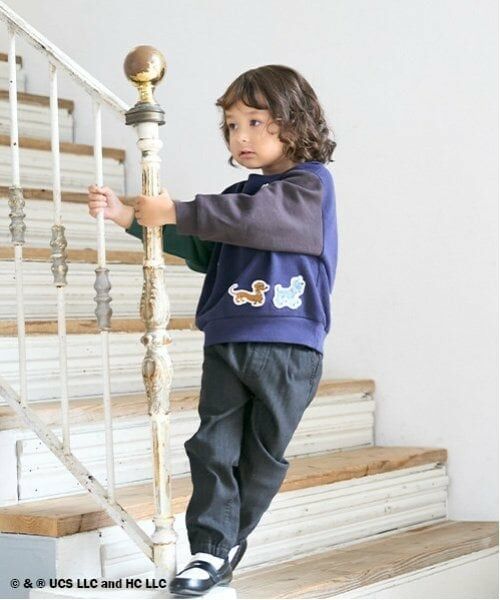 petit main / プティマイン その他パンツ | ストレッチヘリンボーンパンツ（黒）