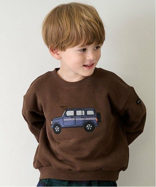 petit main / プティマイン スウェット | 車アップリケトレーナー（モカ茶）