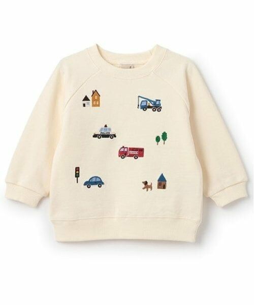 petit main / プティマイン スウェット | 働く車刺しゅうトレーナー（アイボリー）