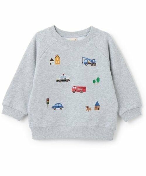 petit main / プティマイン スウェット | 働く車刺しゅうトレーナー（トップ グレー）