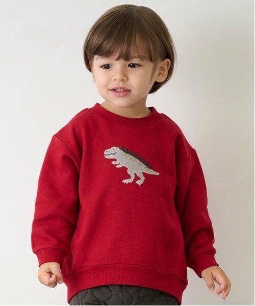petit main / プティマイン スウェット | 【リンク】動物・恐竜トレーナー(キッズ)（赤）
