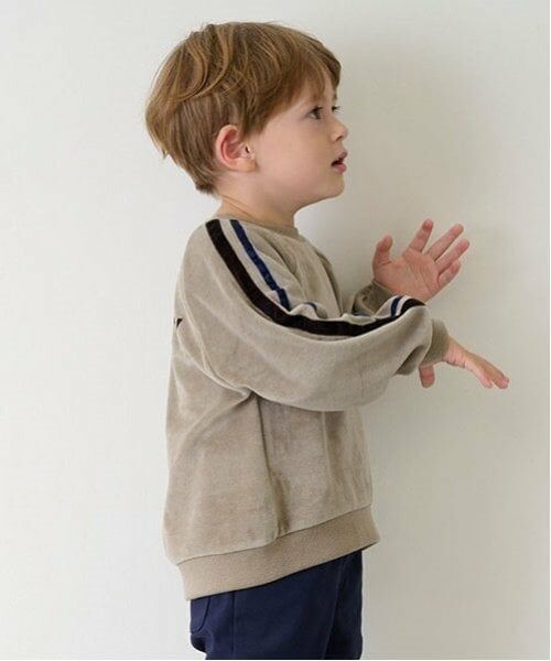 petit main / プティマイン スウェット | ベロア袖ラインプルオーバー | 詳細1