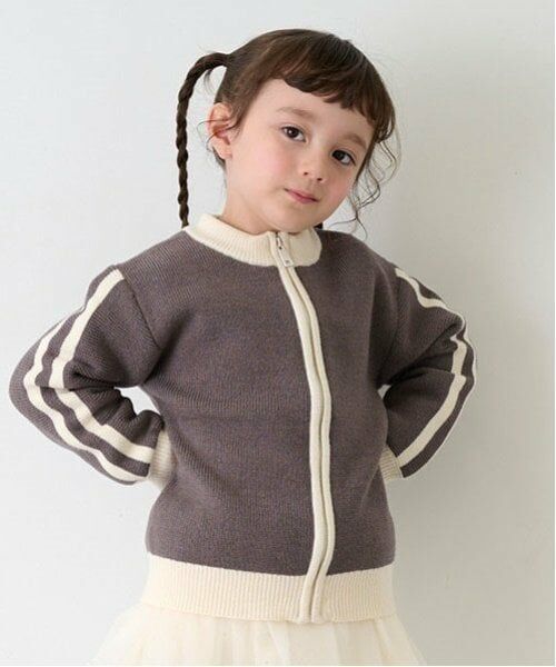 petit main / プティマイン カーディガン・ボレロ | ニットトラックジャケット（ベージュ）