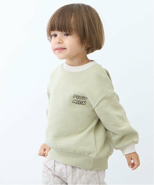 petit main / プティマイン スウェット | 【GOODPRICE】配色裏起毛トレーナー（ライト グリーン）