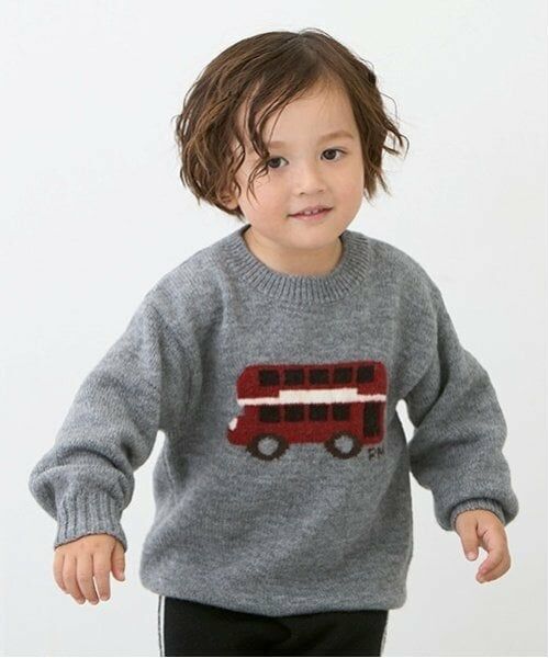 petit main / プティマイン ニット・セーター | 【フワもちっと】モチーフニット（トップ グレー）