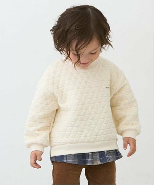 petit main / プティマイン スウェット | 裾チェックトレーナー（アイボリー）