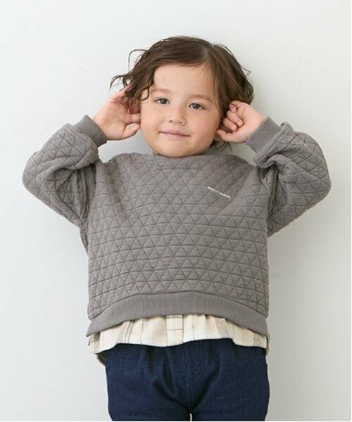petit main / プティマイン スウェット | 裾チェックトレーナー（グレー）