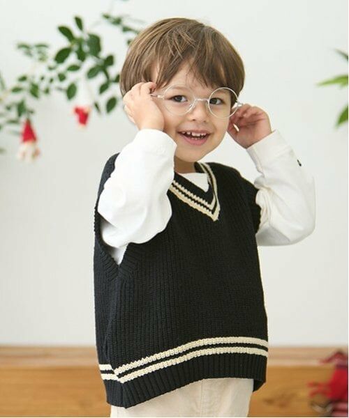 petit main / プティマイン ニット・セーター | ニットベストセットTシャツ（黒）