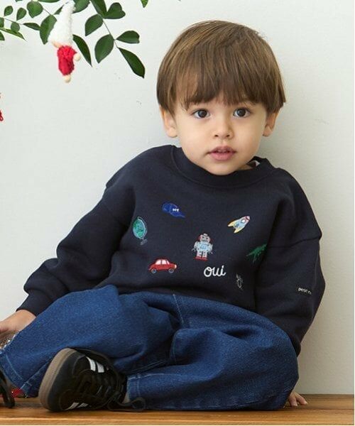 petit main / プティマイン スウェット | 刺繍TOYモチーフトレーナー（紺）