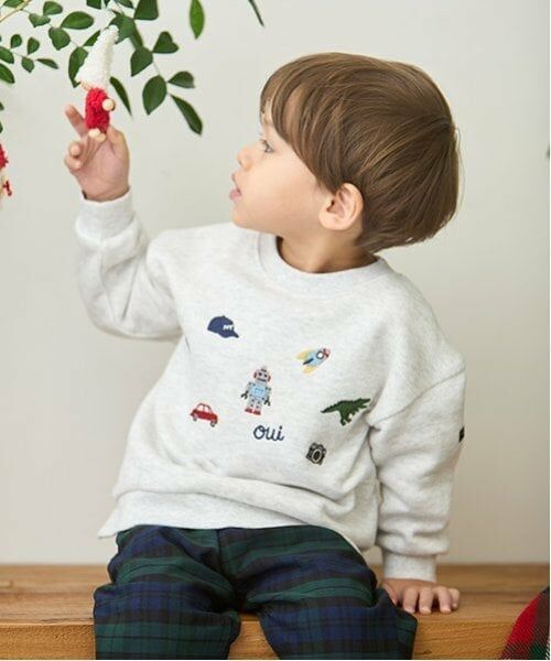 petit main / プティマイン スウェット | 刺繍TOYモチーフトレーナー（シロ杢）