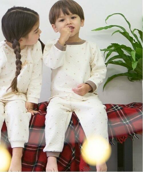 petit main / プティマイン ルームウェア | キラキラ星柄キルトパジャマ（アイボリー）