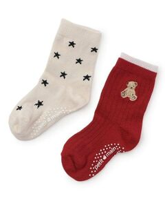 petit main / プティマイン ソックス | くま&星クルーソックス2P