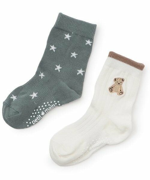 petit main / プティマイン ソックス | くま&星クルーソックス2P（ECRU(キナリ)）
