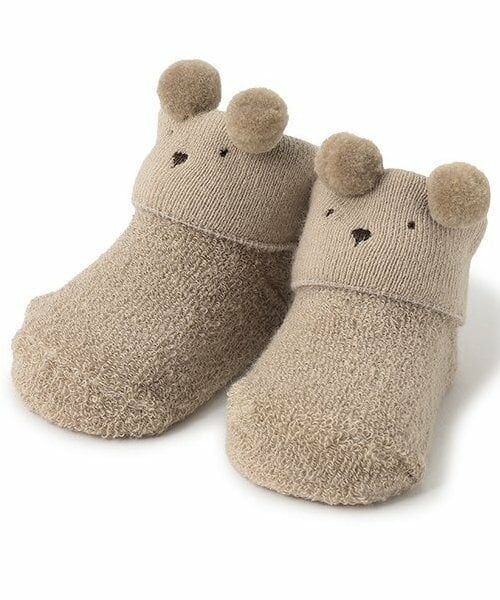 petit main / プティマイン ベビー・キッズウエア | アニマルパイルカップソックス（モカ茶）