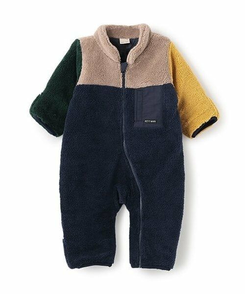petit main / プティマイン ロンパース | 配色ボアジャンプスーツ（マルチ）
