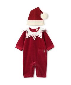 petit main / プティマイン ロンパース | Xmas なりきりサンタ帽付きカバーオール