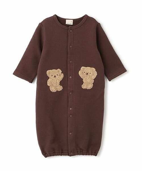 petit main / プティマイン ロンパース | クマアップリケ2WAYオール（茶）