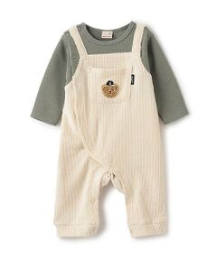 petit main / プティマイン ロンパース | クマアップリケサロペ風カバーオール