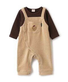 petit main / プティマイン ロンパース | クマアップリケサロペ風カバーオール