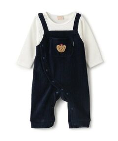 petit main / プティマイン ロンパース | クマアップリケサロペ風カバーオール