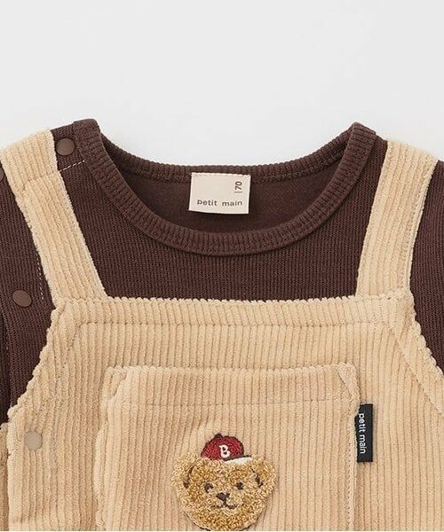 petit main / プティマイン ロンパース | クマアップリケサロペ風カバーオール | 詳細2