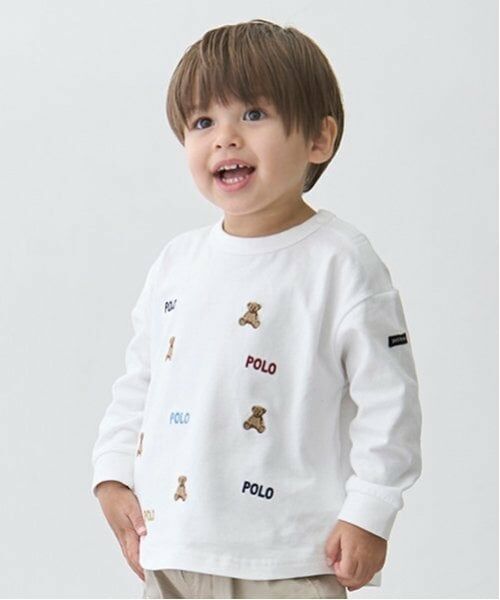 petit main / プティマイン Tシャツ | 【POLO BCS】くまロゴ刺しゅう長袖Tシャツ(オフ ホワイト)