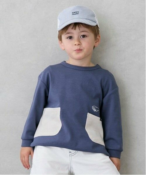 petit main / プティマイン Tシャツ | 【オーガニック】ポケットTシャツ（インク ブルー）