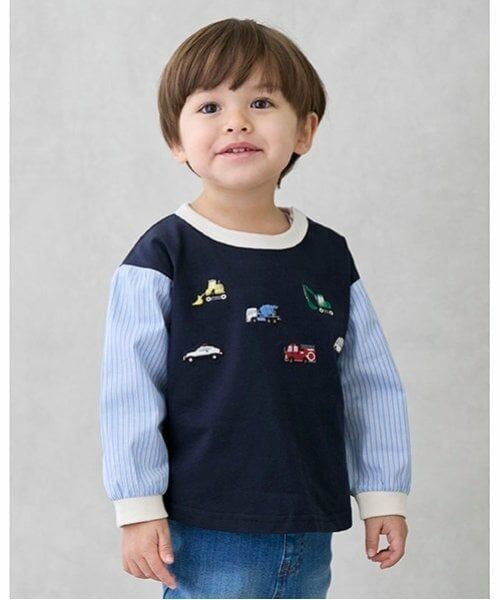 petit main / プティマイン Tシャツ | 働く車袖布帛Tシャツ | 詳細1