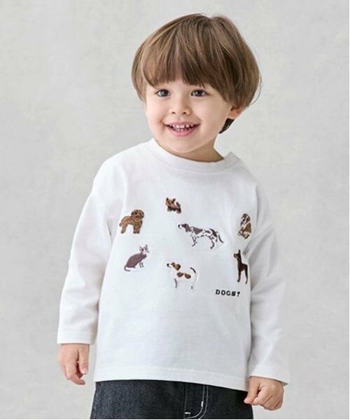 petit main / プティマイン Tシャツ | DOGS 長袖Tシャツ（オフ ホワイト）