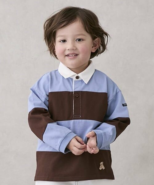 petit main / プティマイン Tシャツ | ラガー長袖Tシャツ（ブルー）