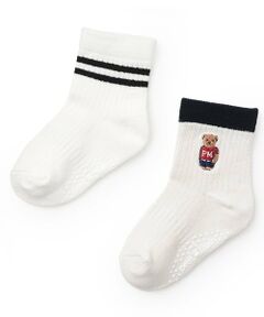 petit main / プティマイン ソックス | くま・ラインクルーソックス2P