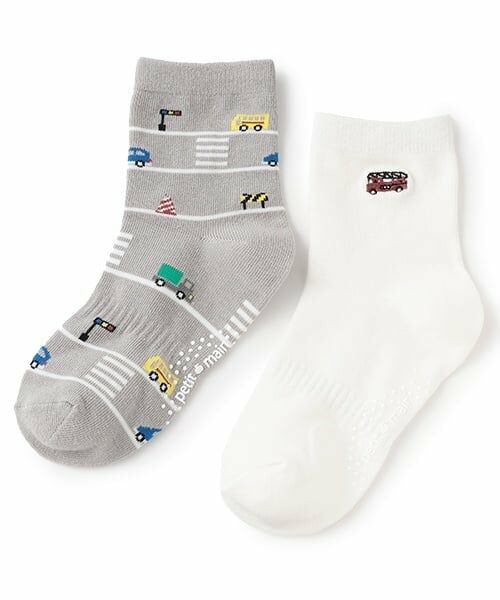 petit main / プティマイン ソックス | 乗り物クルーソックス2P(オフ ホワイト)