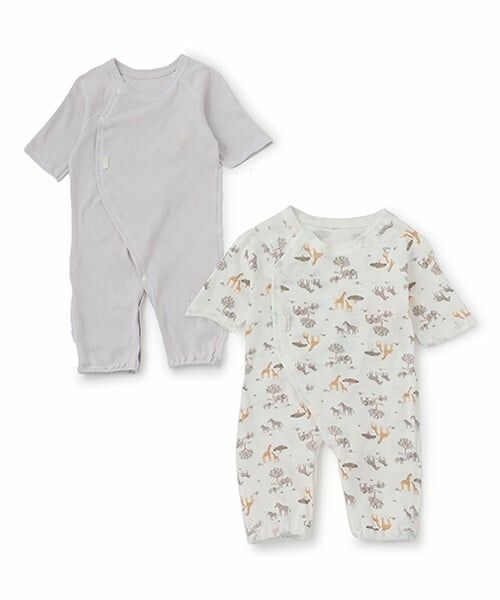 petit main / プティマイン ロンパース | 【弱酸性】7分袖2WAYオール（ブルー グレー）