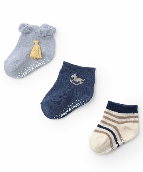 petit main / プティマイン ベビー・キッズウエア | アソート3Pソックス（ライト ブルー）