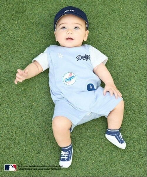 petit main / プティマイン ロンパース | 【MLB】ワッペンカバーオール（サックス）