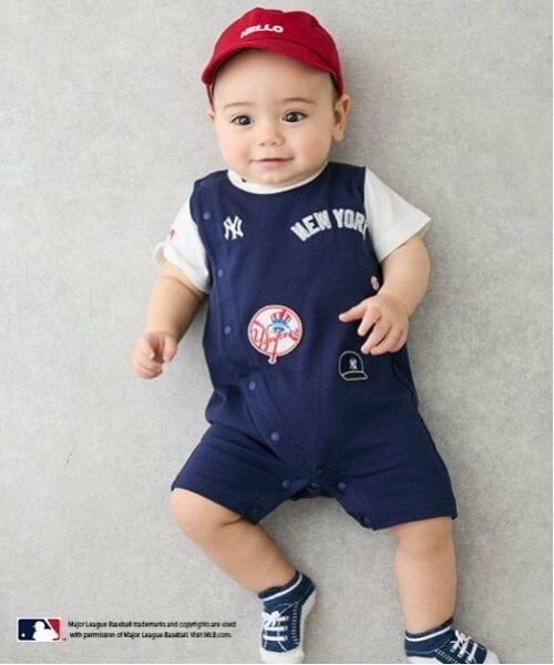 petit main / プティマイン ロンパース | 【MLB】ワッペンカバーオール（インク ブルー）