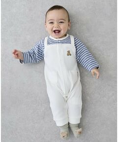 petit main / プティマイン ロンパース | クマ刺しゅうサロペ風カバーオール