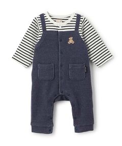 petit main / プティマイン ロンパース | クマ刺しゅうサロペ風カバーオール