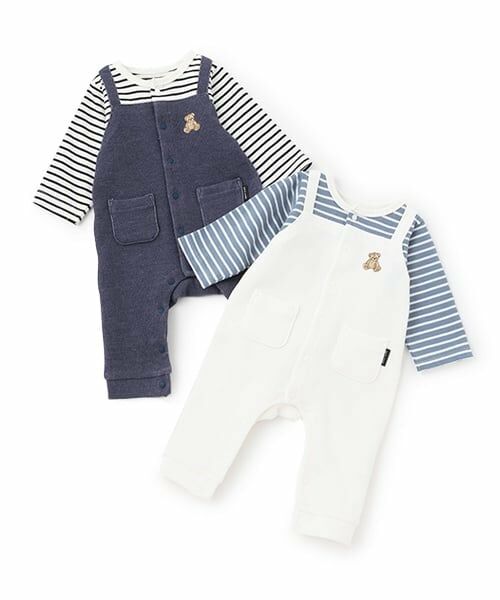 petit main / プティマイン ロンパース | クマ刺しゅうサロペ風カバーオール | 詳細12