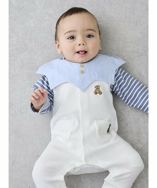 petit main / プティマイン ロンパース | クマ刺しゅうサロペ風カバーオール | 詳細2