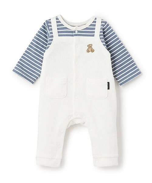 petit main / プティマイン ロンパース | クマ刺しゅうサロペ風カバーオール | 詳細3