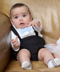 petit main / プティマイン ベビー・キッズウエア | ネクタイ付きロンパース＋パンツセット