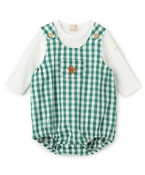 petit main / プティマイン ベビー・キッズウエア | チェックサロペットセット（グリーン）