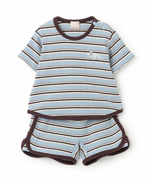 petit main / プティマイン ベビー・キッズウエア | マルチボーダーセットアップ（モデレート ブルー）